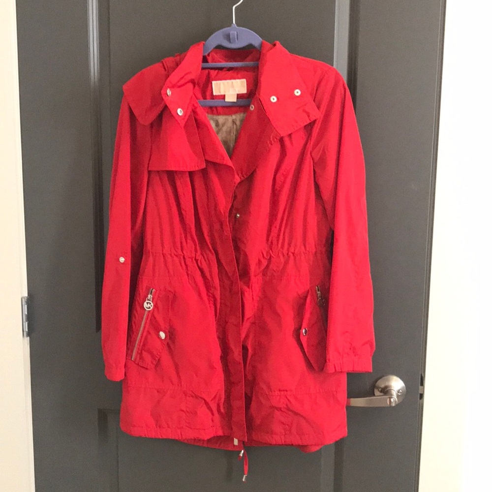 Michael Kors red rain jacket!
